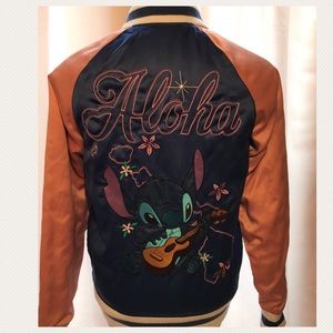 Disney LILo and Stitch Pink Blue Satin Jacket Sz S